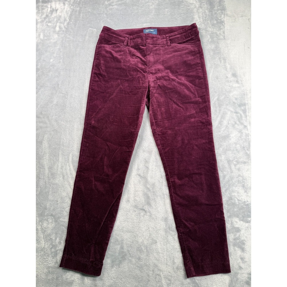 Old Navy Pixie Pants Womens 6 Burgundy Soft Stretch Velvet Mid Rise Straight Leg
